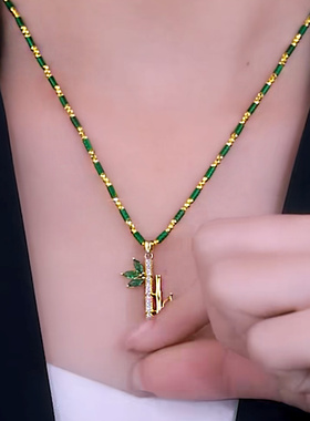 越南沙金天然孔雀石竹节项链女