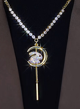 钛钢兔子毛衣链长款项链女