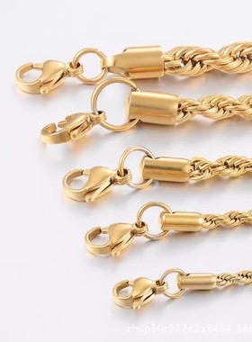 时尚个性金色麻花链无吊坠钛钢裸链条单链子气质锁骨长项链配饰品