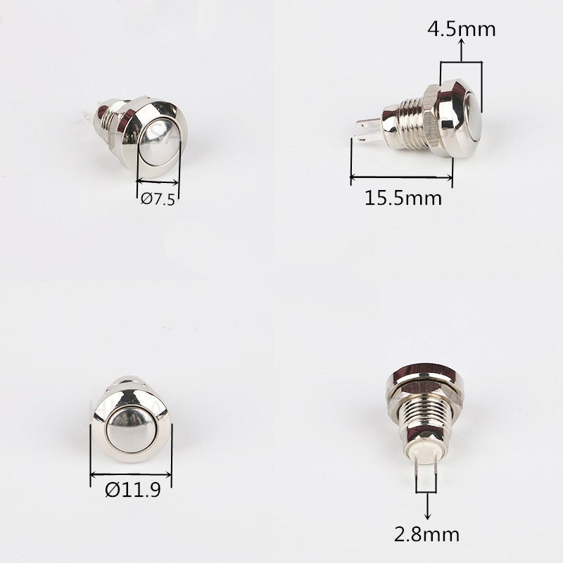 金属按钮微小圆形8MM点动自锁/复位高平头两脚/带LED四脚控制按钮 - 图0