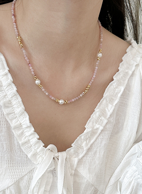 淡水珍珠紫色天然石串珠项链