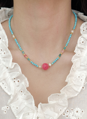 淡水珍珠绿松石串珠天然石项链