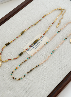 复古玛瑙串珠水晶双层叠戴项链