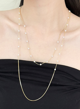 满天星施家珍珠双层叠戴长款项链