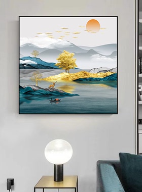 正方形玄关招财贴画简约九鱼现代餐厅客厅装饰画饭厅背景墙壁画