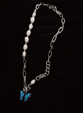 蝴蝶珍珠拼接小众ins风锁骨链
