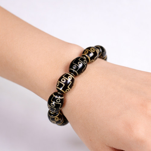 圣饰奇缘 西藏天然玛瑙黑白九眼天珠手串15*11mm左右DIY配珠配饰 - 图1