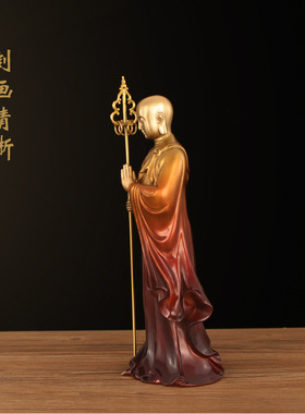 彩绘铜地藏王菩萨像摆件站像九华山地藏王铜佛像家居装饰工艺品