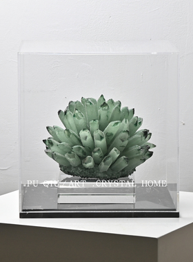 轻奢高档别墅入户玄关装饰绿晶石摆件客厅电视柜开放格茶几工艺品