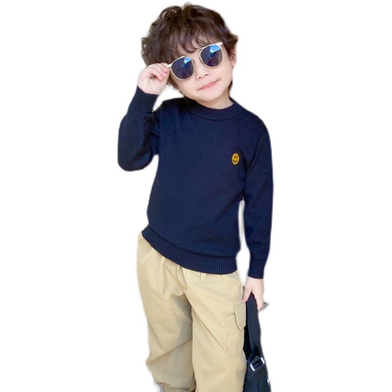 韩国童装男女儿童纯棉套头毛衣春秋中小宝宝刺绣笑脸针织打底线衫,淘宝优惠券,粉丝福利购,淘宝优惠卷