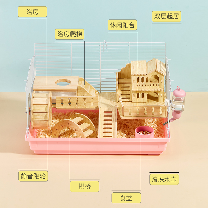 仓鼠窝实木躲避屋金丝熊造景用品小房子玩具大全爬梯笼子木屋平台-图3