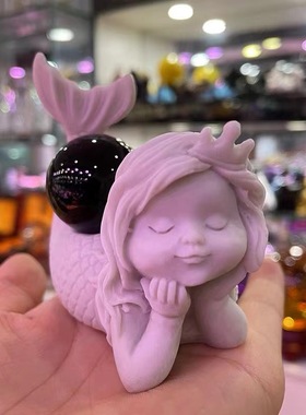 小美人鱼树脂球座 水晶球玉石矿标圆形球底座摆件 树脂工艺品