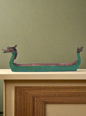 新中式复古龙舟香插摆件国风家居室内装饰卧香香炉树脂工艺品