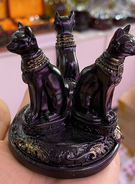 招财猫神贝斯特祭坛仪式摆件 古埃及树脂工艺品摆件 水晶球底座