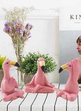 新款禅意摆件火烈鸟摆件花园装饰树脂工艺品不看不听不说粉色摆件