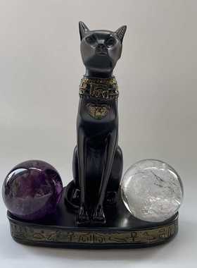 水晶球底座摆件树脂法师猫球型置物架球型底座创意办公家居摆件