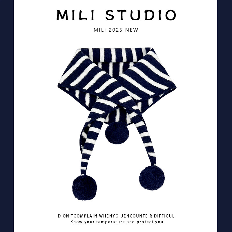 2025新款韩版可爱球球红色条纹三角围巾女秋冬保暖百搭披肩围脖潮,淘宝优惠券,粉丝福利购,淘宝优惠卷