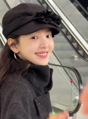 章若楠同款日系褶皱毛呢渔夫帽女