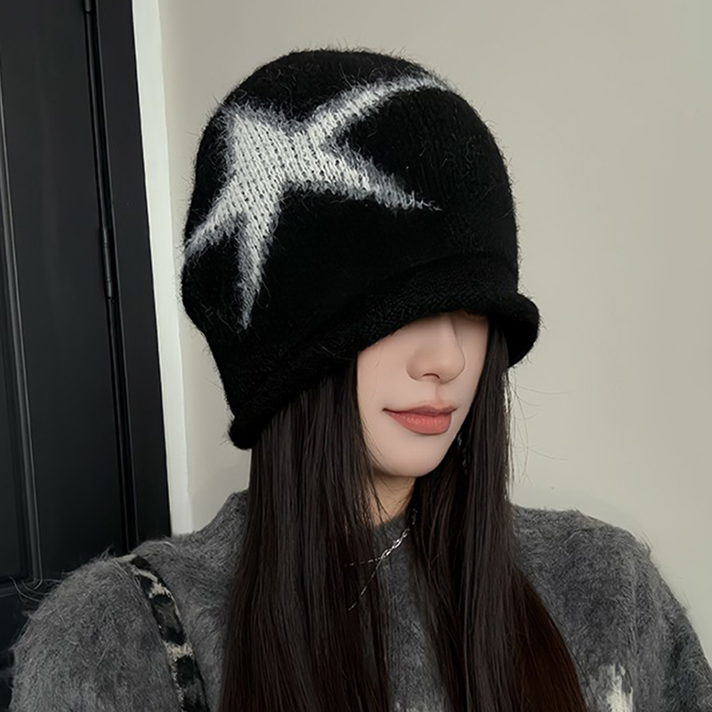 美式辣妹星星卷边针织堆堆帽子女2025新款秋冬保暖显脸小毛线冷帽 - 图1