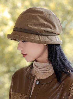 日系秋冬季灯芯绒渔夫帽子女休闲