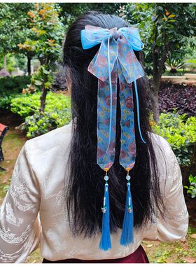大蝴蝶结发夹长发带流苏古风汉服发饰女中国风古装马面裙儿童学生