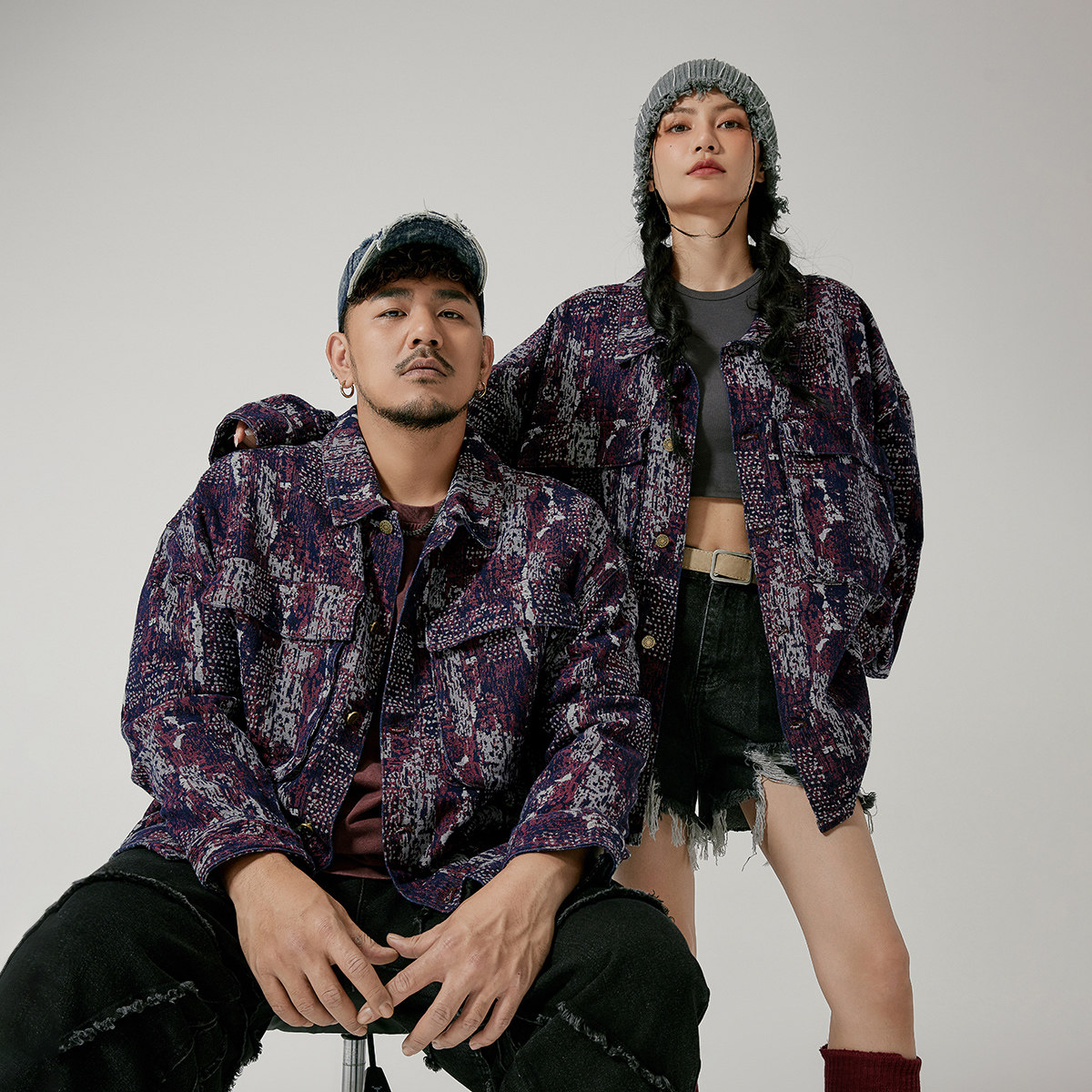 NMAX大码潮牌男装秋季新款酱果紫拼色提花牛仔外套复古风夹克,淘宝优惠券,粉丝福利购,淘宝优惠卷