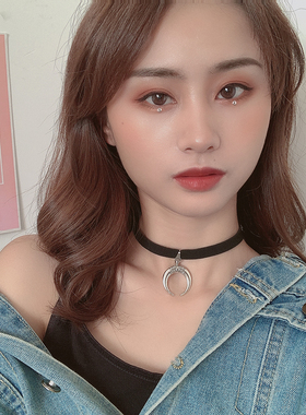 choker月亮黑色暗黑系金属项链