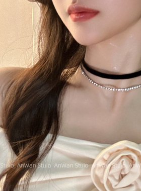 闪钻丝绒双层锁骨链百搭