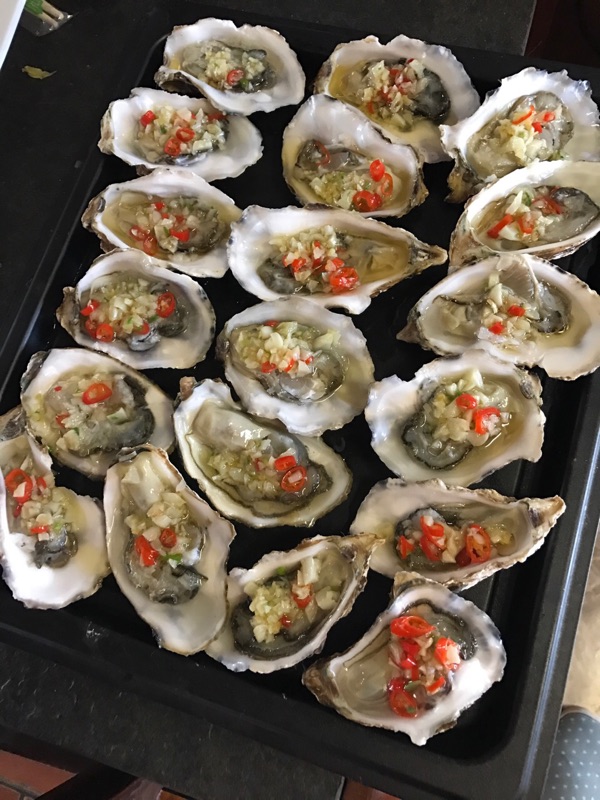 Seafood, fresh oysters, oysters in shell, oyster roe barbecue
