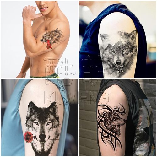 霸气滴血狼头纹身贴防水男女持久半臂手臂胸前胸口图腾仿真刺青贴 - 图3