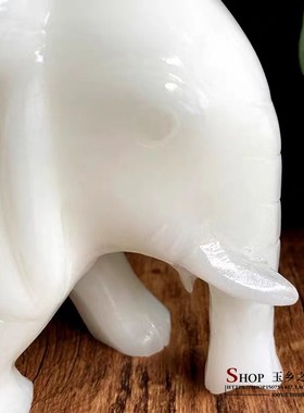 天然吸水新中式酒柜大象摆件白玉