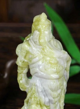 天然蓝田玉关公摆件玉石像武财神关二爷家居客厅玄关桌面供奉摆设