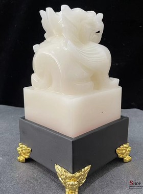 天然白玉貔貅印章摆件玉石玉玺官印家居商务办公室装饰品礼品摆设