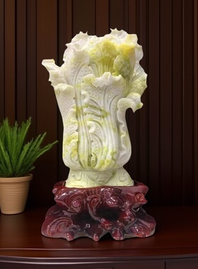天然岫玉白菜摆件玉雕白菜家居客厅书房装饰品送礼吉祥物摆设