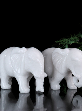 天然玉石大象摆件一对家居客厅酒柜办公室乔迁店铺开业装饰品摆设