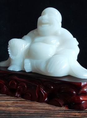 天然白玉哈哈大笑玉佛摆件家居玄关客厅酒柜电视柜工艺品礼品摆设