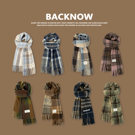 BACKNOW格子围巾女冬季2025新款围脖保暖ins韩系格纹仿羊绒披肩男
