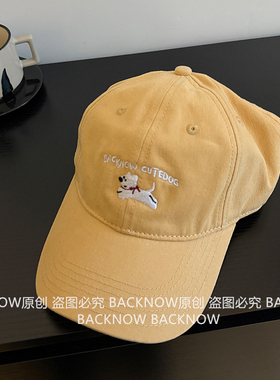 BACKNOW韩版复古刺绣小狗棒球帽