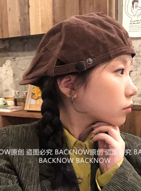 BACKNOW小狐狸刺绣贝雷帽复古