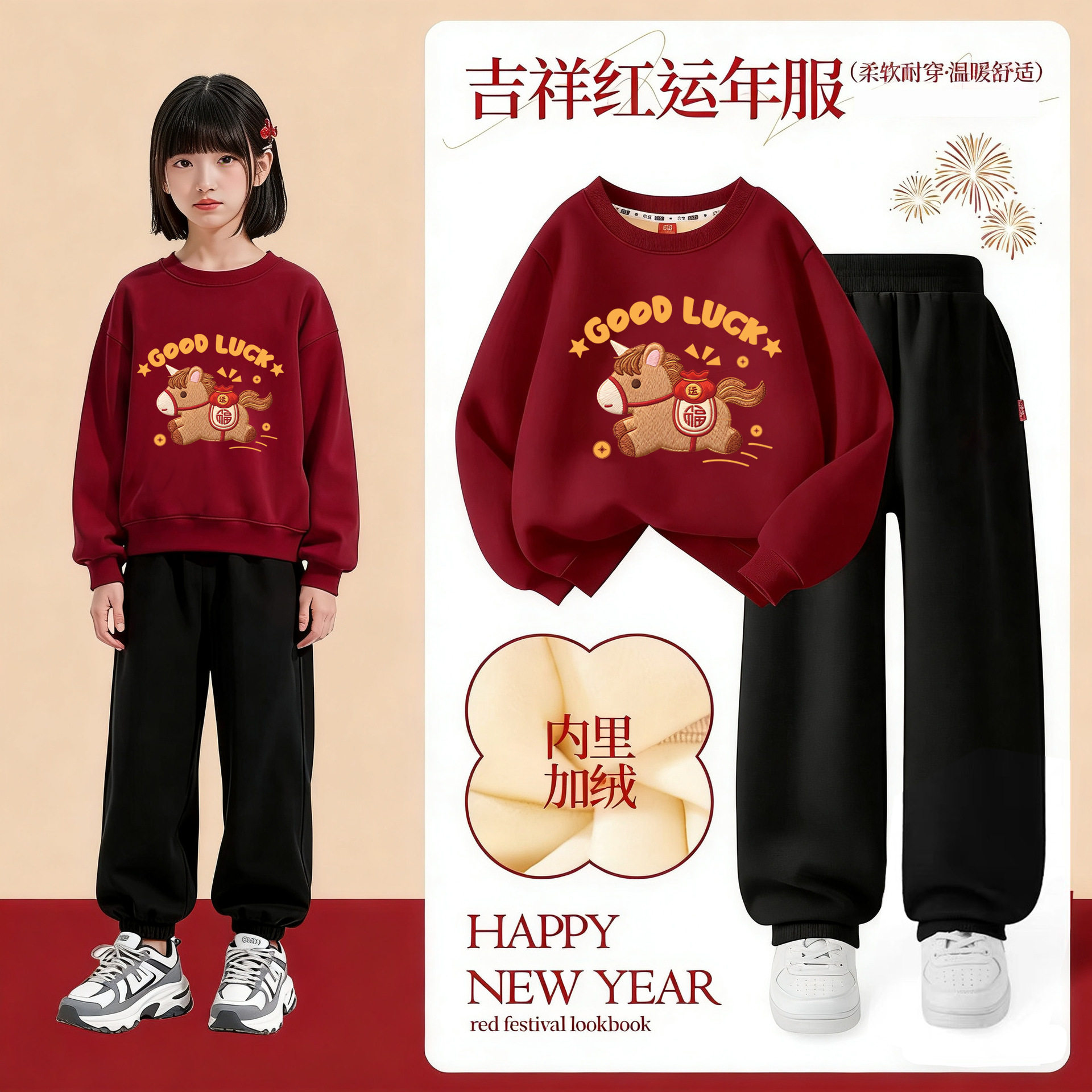 男童拜年服2026新款本命年马年男孩红色卫衣加绒套装儿童过年服男,淘宝优惠券,粉丝福利购,淘宝优惠卷