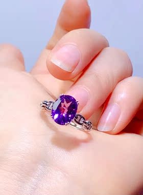 特价新款天然紫水晶戒指女时尚