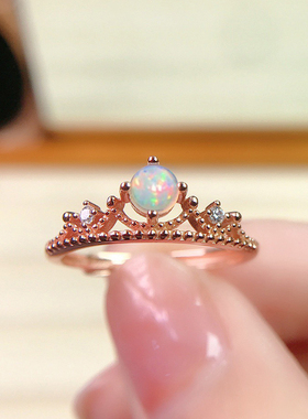 轻奢925银炫彩日韩风欧泊戒指