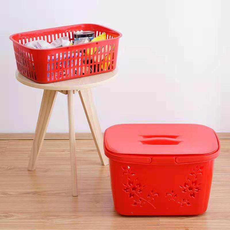 家用塑料超市购物双层带盖大红篮子买菜水果零食收纳野餐手提篮,淘宝优惠券,粉丝福利购,淘宝优惠卷