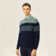 Deshark autumn new round neck contrast striped wool shirt
