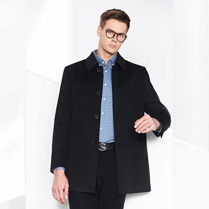 【含骆驼绒】德鲨秋季黑色翻领羊毛大衣男中长款毛呢外套,淘宝优惠券,粉丝福利购,淘宝优惠卷