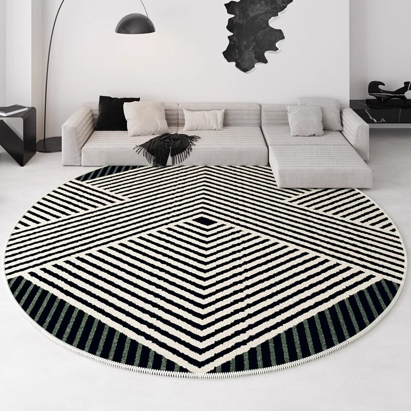 黑色圆形地毯轻奢高级感客厅沙发茶几毯家用卧室床边毯大面积满铺