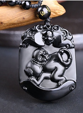 2026年天然黑曜石十二生肖鼠牛虎龙马羊猴猪蛇鸡狗招财吊坠