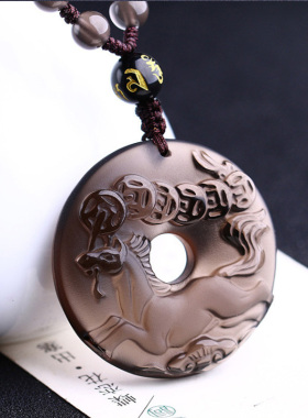 2026年12生肖属马吉祥物冰种黑曜石吊坠钥匙扣男女款