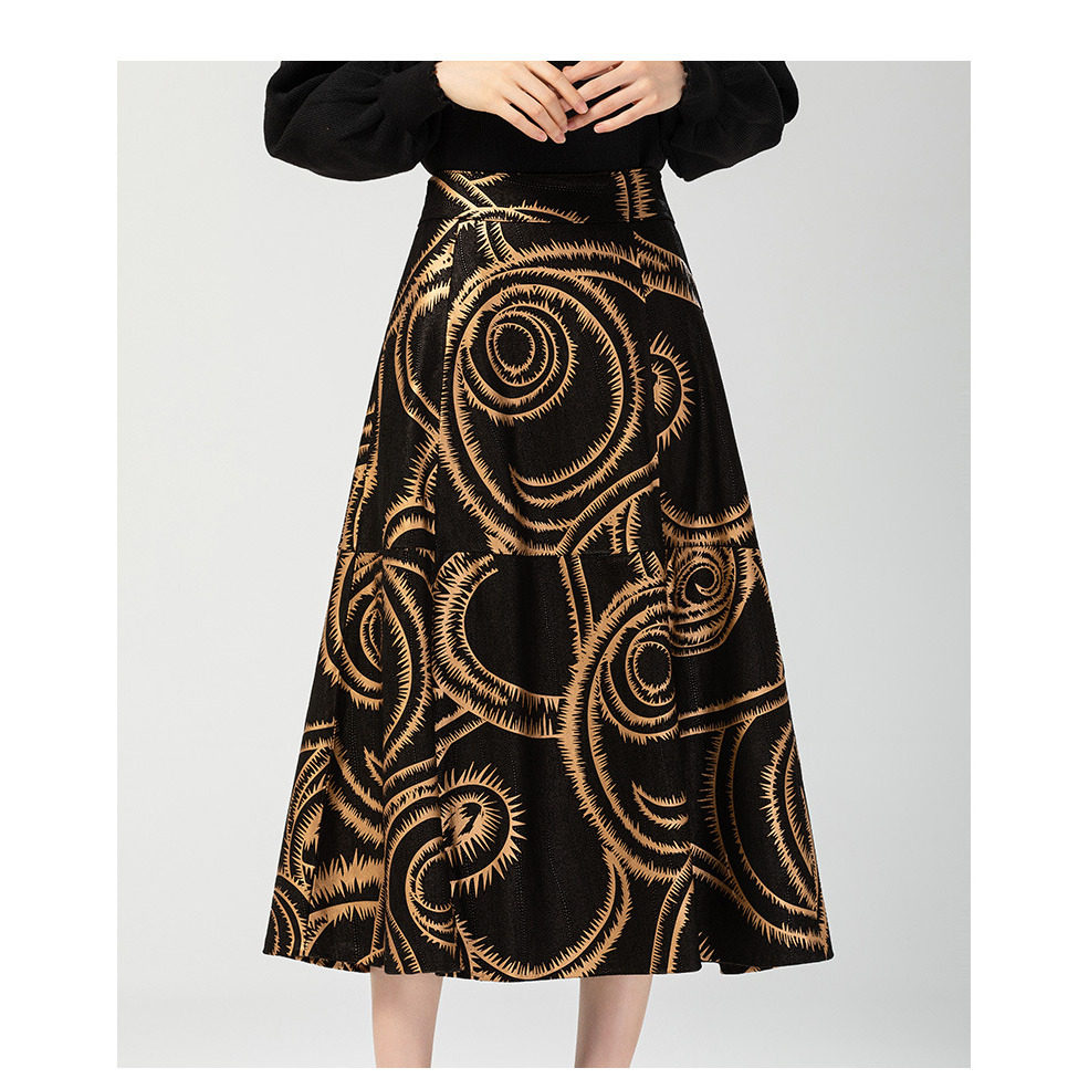 真皮印花裙女2026春秋新款高腰显瘦中长裙绵羊皮大摆皮裙半身裙,淘宝优惠券,粉丝福利购,淘宝优惠卷