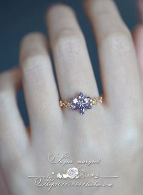 【风铃草山庄】圣诞限定雪花雪割草紫色锆石戒指月光坦桑石指环女